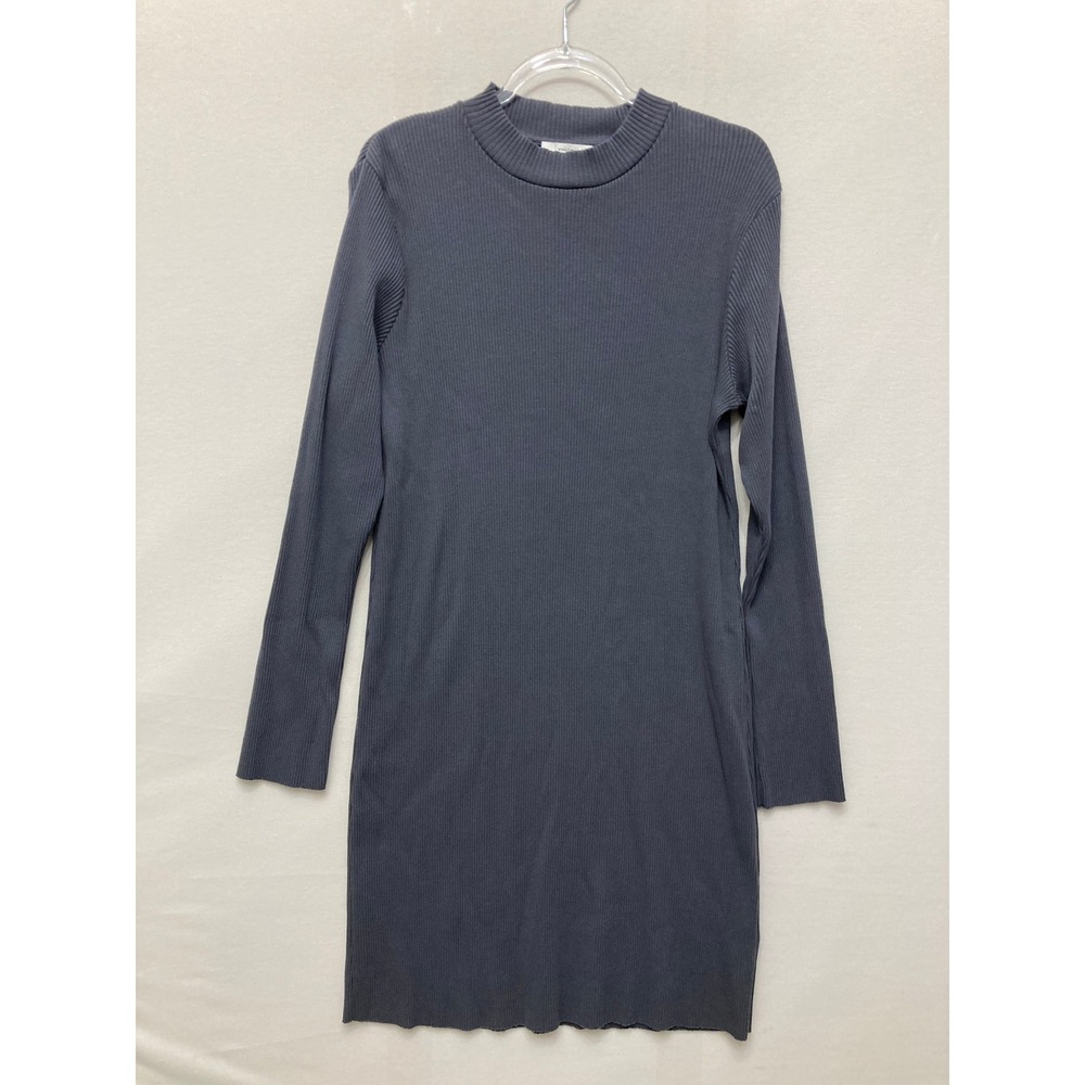 Vince Ribbed Knit Mock Neck Dress XL Gray Long Sleeve Minimalist Quiet Luxury